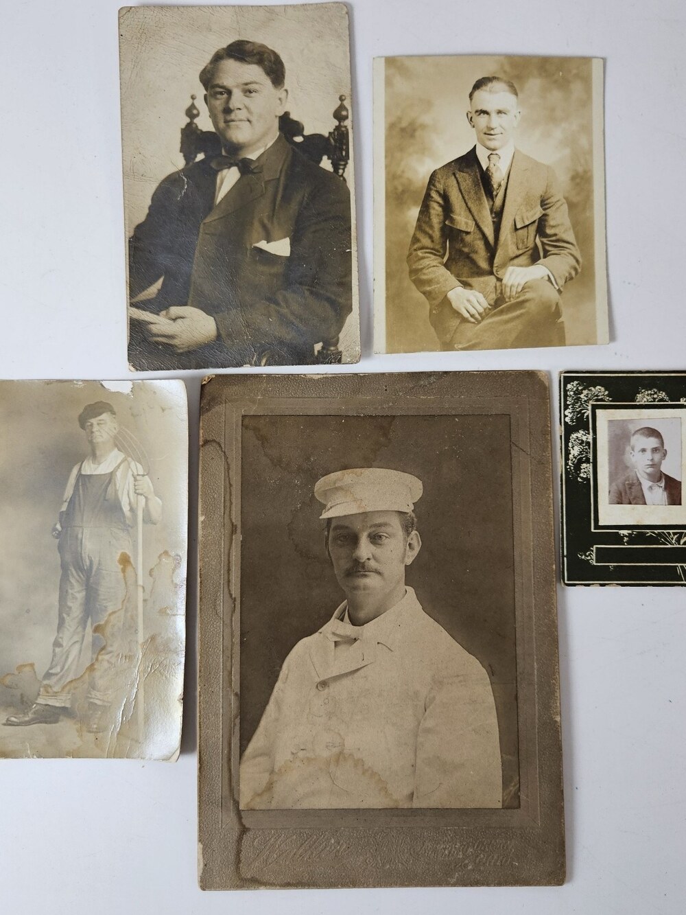 Lot Of 5 Antique Portraits Gentlemen 1900s Men Real Photo Postcard